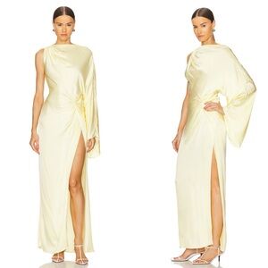 L’Academie by Marianna Cassia Gown One Shoulder Maxi Dress Lemon Yellow